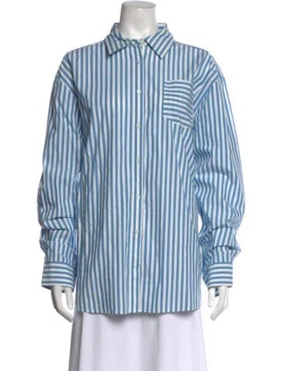 Pre-owned Solid & Striped Striped Long Sleeve Button-up Top In Blue