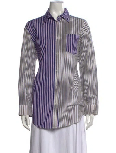 Pre-owned Solid & Striped Striped Long Sleeve Button-up Top In Blue