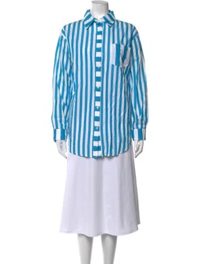 Pre-owned Solid & Striped Striped Long Sleeve Button-up Top In Blue