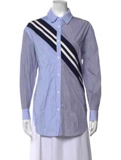 Pre-owned Solid & Striped Striped Long Sleeve Button-up Top In Blue