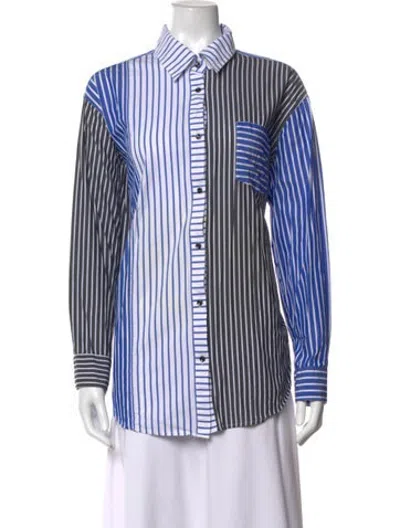 Pre-owned Solid & Striped Striped Long Sleeve Button-up Top In Blue