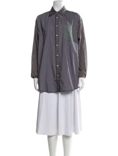 Pre-owned Solid & Striped Striped Long Sleeve Button-up Top In Blue/brown