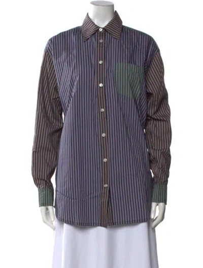 Pre-owned Solid & Striped Striped Long Sleeve Button-up Top In Blue/brown