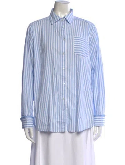 Pre-owned Solid & Striped Striped Long Sleeve Button-up Top In Blue/green