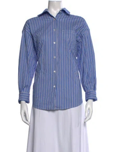 Pre-owned Solid & Striped Striped Long Sleeve Button-up Top In Blue/green