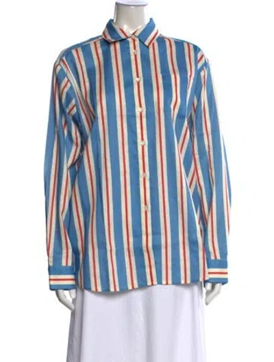 Pre-owned Solid & Striped Striped Long Sleeve Button-up Top W/ Tags In Blue