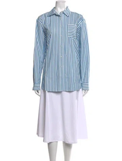 Pre-owned Solid & Striped Striped Long Sleeve Button-up Top W/ Tags In Blue