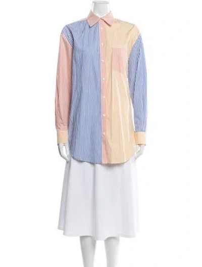 Pre-owned Solid & Striped Striped Long Sleeve Button-up Top W/ Tags In Blue
