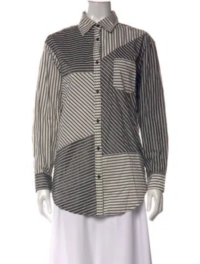 Pre-owned Solid & Striped Striped Long Sleeve Button-up Top W/ Tags In Neutrals
