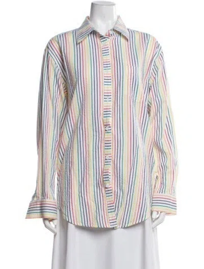 Pre-owned Solid & Striped Striped Long Sleeve Button-up Top In White