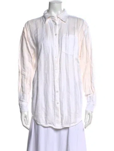 Pre-owned Solid & Striped Striped Long Sleeve Button-up Top In White