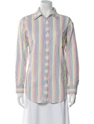 Pre-owned Solid & Striped Striped Long Sleeve Button-up Top In White
