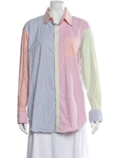 Pre-owned Solid & Striped Striped Long Sleeve Button-up Top In White