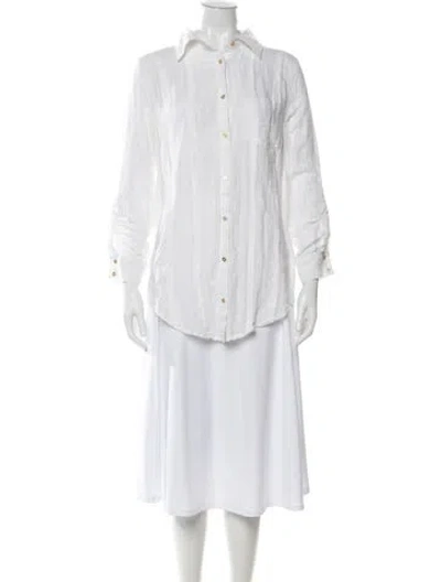 Pre-owned Solid & Striped Striped Long Sleeve Button-up Top In White