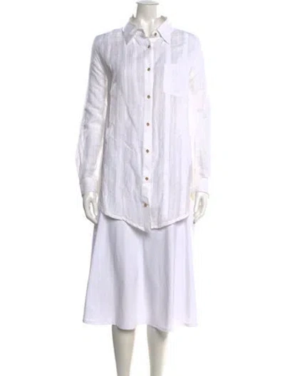 Pre-owned Solid & Striped Striped Long Sleeve Button-up Top In White