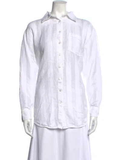 Pre-owned Solid & Striped Striped Long Sleeve Button-up Top In White