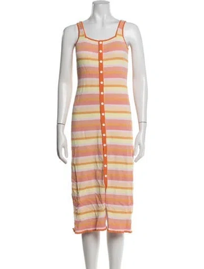 Pre-owned Solid & Striped Striped Midi Length Dress In Orange/pink/white