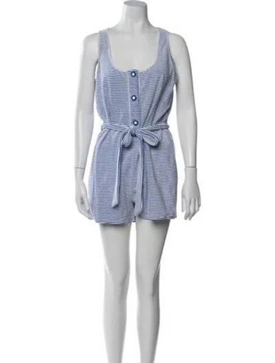 Pre-owned Solid & Striped Striped Scoop Neck Romper In Blue