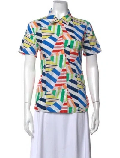 Pre-owned Solid & Striped Striped Short Sleeve Button-up Top In Blue
