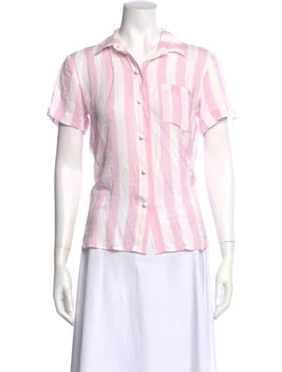 Pre-owned Solid & Striped Striped Short Sleeve Button-up Top In Pink