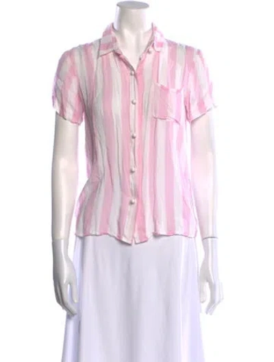 Pre-owned Solid & Striped Striped Short Sleeve Button-up Top In Pink
