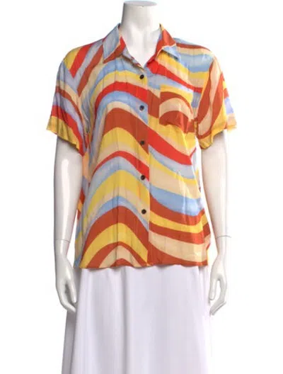 Pre-owned Solid & Striped Striped Short Sleeve Button-up Top In Yellow