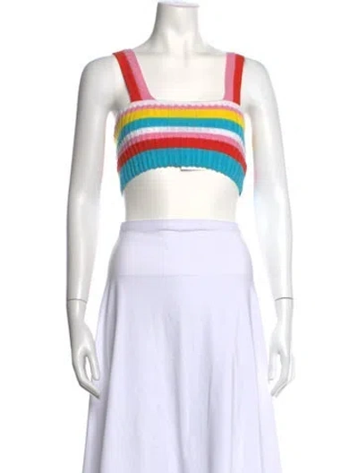 Pre-owned Solid & Striped Striped Square Neckline Crop Top In White
