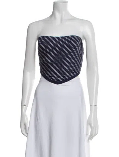 Pre-owned Solid & Striped Striped Strapless Crop Top In Blue