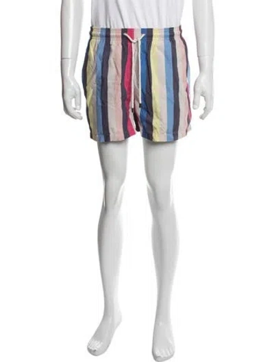 Pre-owned Solid & Striped Striped Swim Trunks In White
