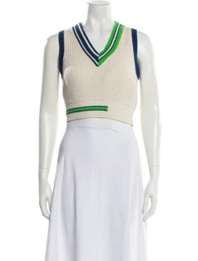 Pre-owned Solid & Striped Striped V-neck Crop Top In White