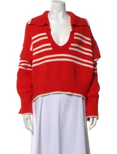 Pre-owned Solid & Striped Striped V-neck Sweater In Red