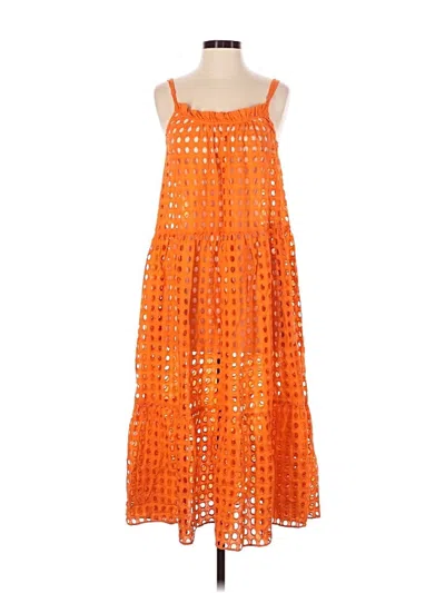 Pre-owned Solid & Striped Swimsuit Cover Up In Orange
