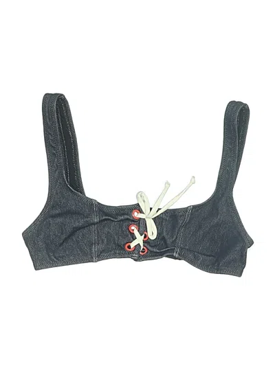 Pre-owned Solid & Striped Swimsuit Top Black Crew Neck Swimwear