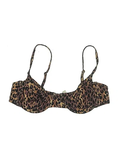 Pre-owned Solid & Striped Swimsuit Top Brown Animal Print Pattern Swimwear
