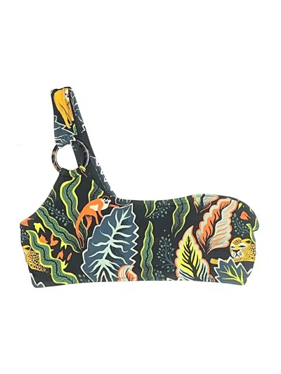 Pre-owned Solid & Striped Swimsuit Top Green Tropical Pattern Swimwear