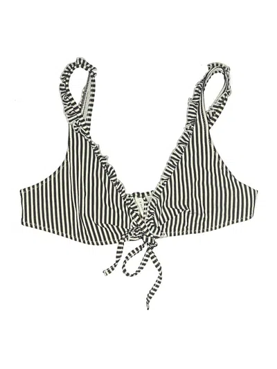 Pre-owned Solid & Striped Swimsuit Top Ivory Stripes Pattern Swimwear In White