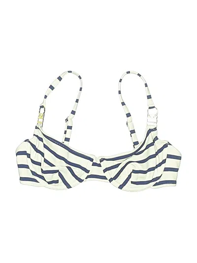 Pre-owned Solid & Striped Swimsuit Top Ivory Stripes Pattern Swimwear In White