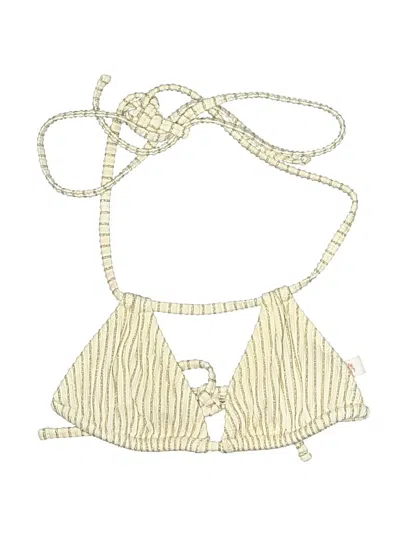 Pre-owned Solid & Striped Swimsuit Top Ivory Tweed Pattern Swimwear