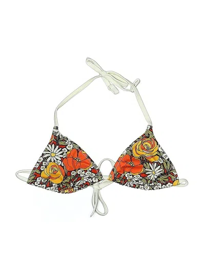 Pre-owned Solid & Striped Swimsuit Top Orange Print Pattern Swimwear