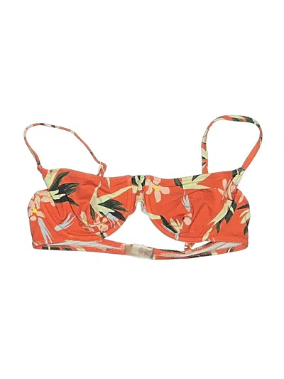 Pre-owned Solid & Striped Swimsuit Top Orange Tropical Pattern Swimwear