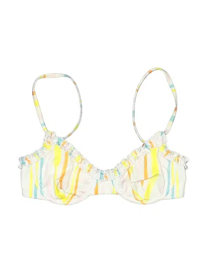 Pre-owned Solid & Striped Swimsuit Top White Print Pattern Swimwear