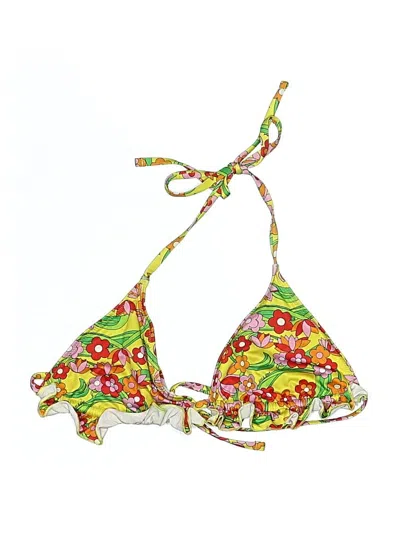Pre-owned Solid & Striped Swimsuit Top Yellow Floral Pattern Swimwear