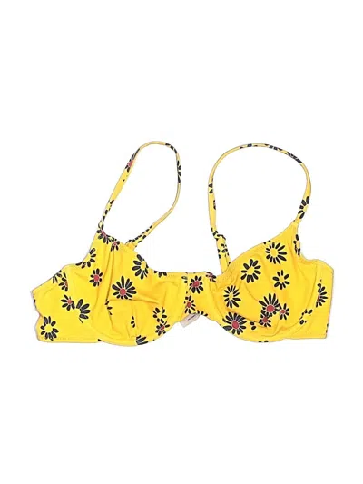 Pre-owned Solid & Striped Swimsuit Top Yellow Print Pattern Swimwear