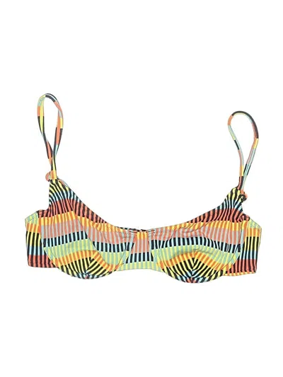 Pre-owned Solid & Striped Swimsuit Top Yellow Print Pattern Swimwear