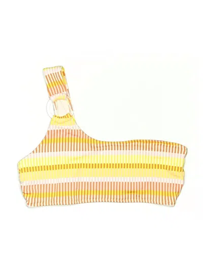 Pre-owned Solid & Striped Swimsuit Top Yellow Stripes Pattern Swimwear