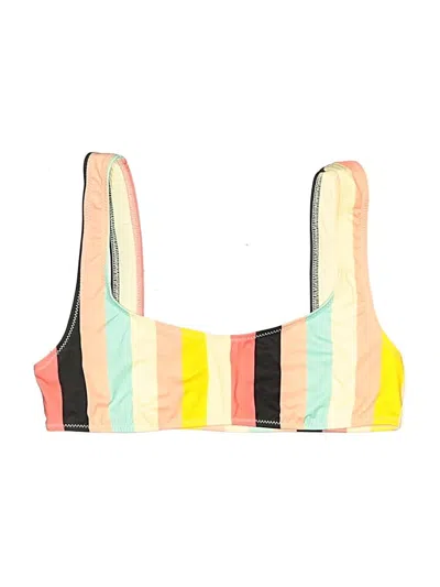 Pre-owned Solid & Striped Swimsuit Top Yellow Stripes Pattern Swimwear