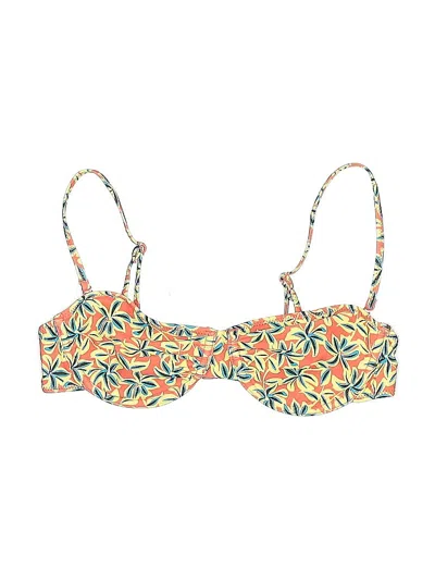 Pre-owned Solid & Striped Swimsuit Top Yellow Tropical Pattern Swimwear