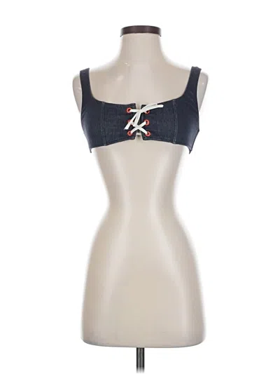 Pre-owned Solid & Striped Tank Top Blue Strapless Neckline Tops