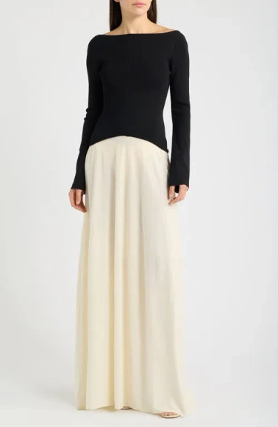 Solid & Striped The Ambrio Bateau Neck Long Sleeve Maxi Dress In Black