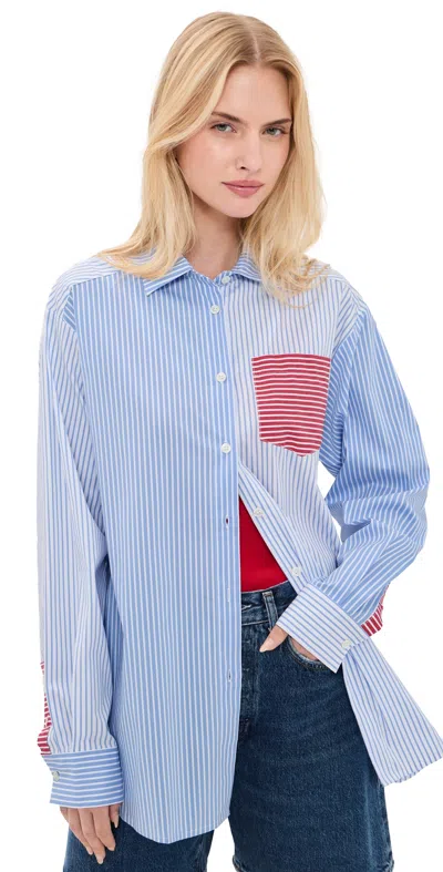 Solid & Striped The Avril Button Down Shirt Colorblock Marina Blue Stripe